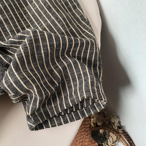 Vertical Striped Cotton and Hemp Pants Wear Loose Wide Leg Pants